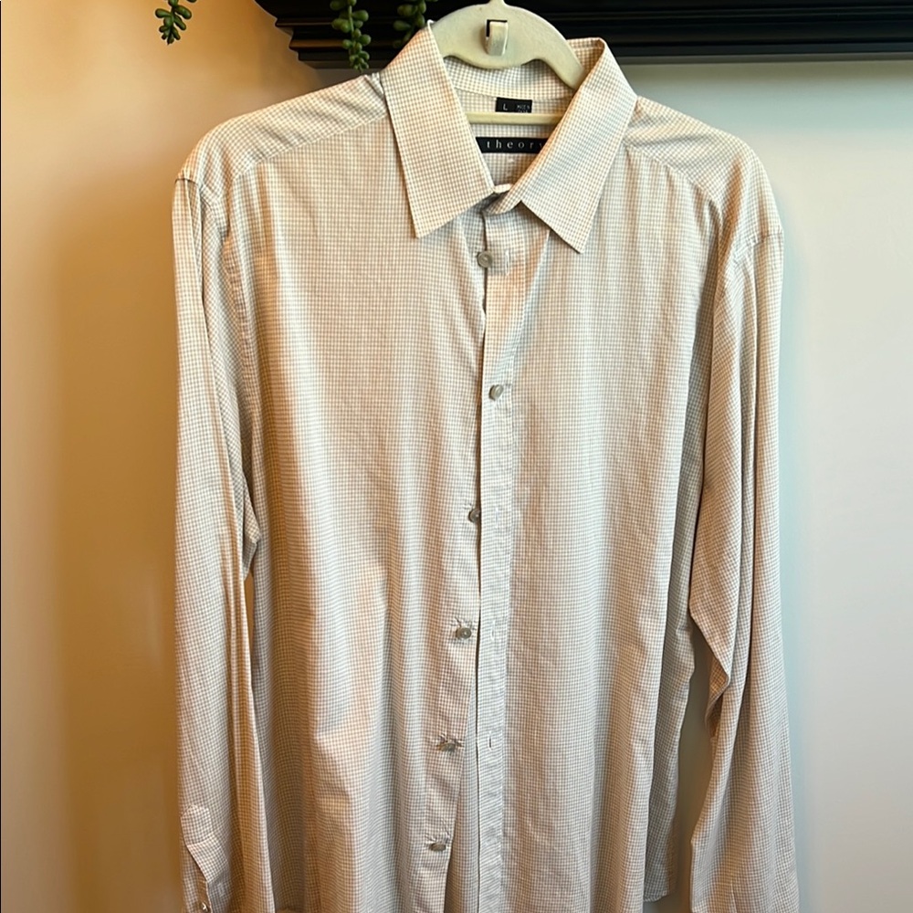 Theory Beige Checkered Button-Up Shirt L